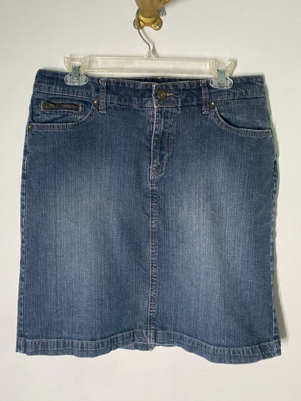 Y2K Vintage Sonoma Denim Jean Skirt With Pockets Size 12 Medium Wash Cotton Blen